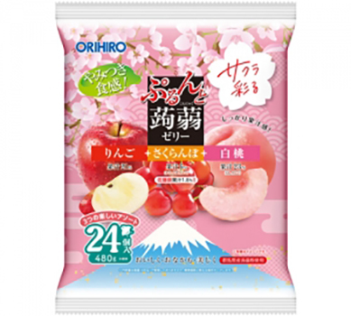 オリヒロ｜サクラ彩る ぷるんと蒟蒻ゼリーパウチ 大袋 りんご＋さくらんぼ＋白桃